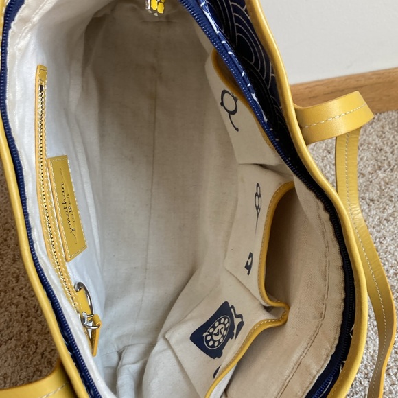 Jonathan Adler Modern Mod Blue White Semi Circle Pattern Canvas Tote Purse Bag - Picture 8 of 14